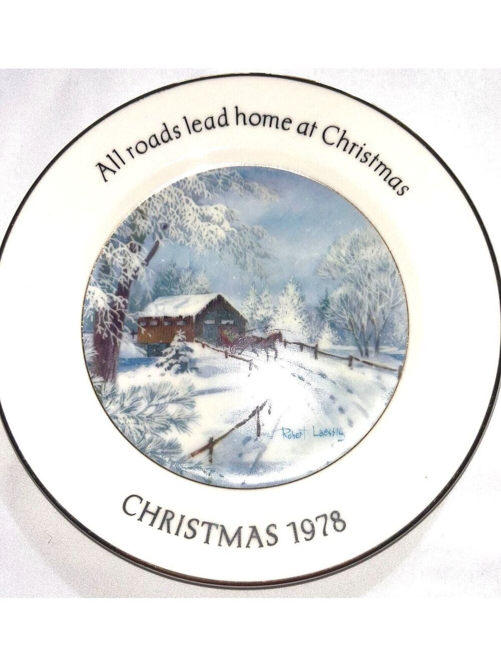 Robert Laessig All Roads Lead Home Christmas Plate 1978 Horse Sleigh 7.25"